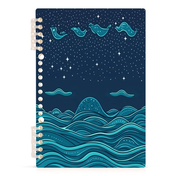 Starry Ocean Waves A5 8.3x5.7in PP Notebook, Adjustable Rings, 60 Sheets, Diary or Journey Note