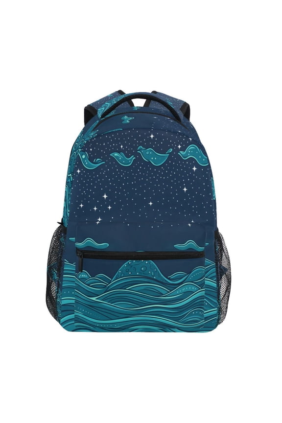 Starry Ocean Waves Stylish Large Backpack 15L Self-Standing Durable Twill for School, Office and Travel Use