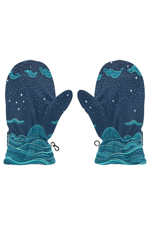 Starry Ocean Waves Witch Cauldron Pattern Cold Weather Mittens Cozy Gloves with Adjustable Fit Perfect for Outdoor Fun
