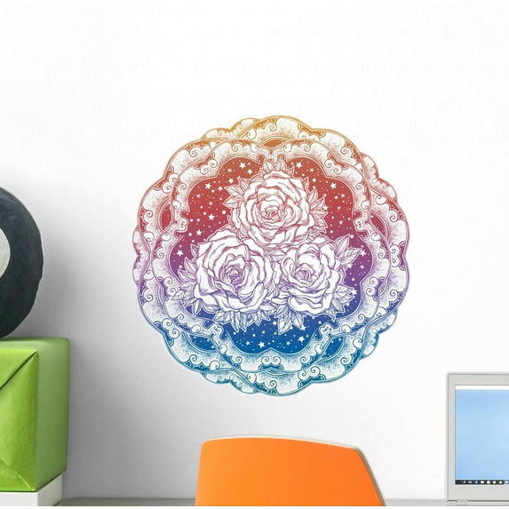 Starry Ornate Boho Roses Wall Decal Wallmonkeys Peel and Stick Floral Graphic (12 in H x 12 in W) WM502931