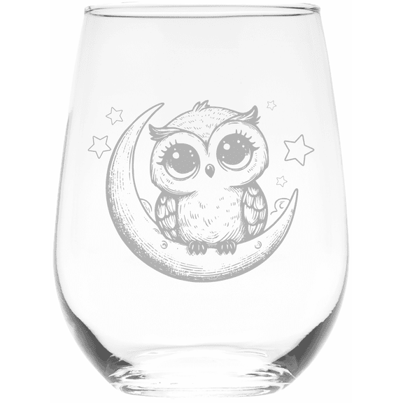 C&M Personal Gifts 17 oz Starry Owl Stemless Wine Glass