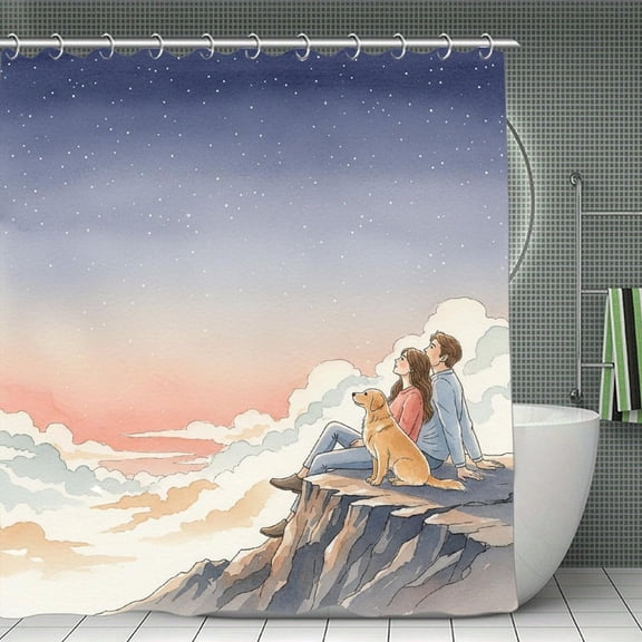 Starry Peak Companion Print Shower Curtain,Modern Fabric Waterproof Shower Curtain Set with Hooks 70.8×70.8Inch (180×180cm)