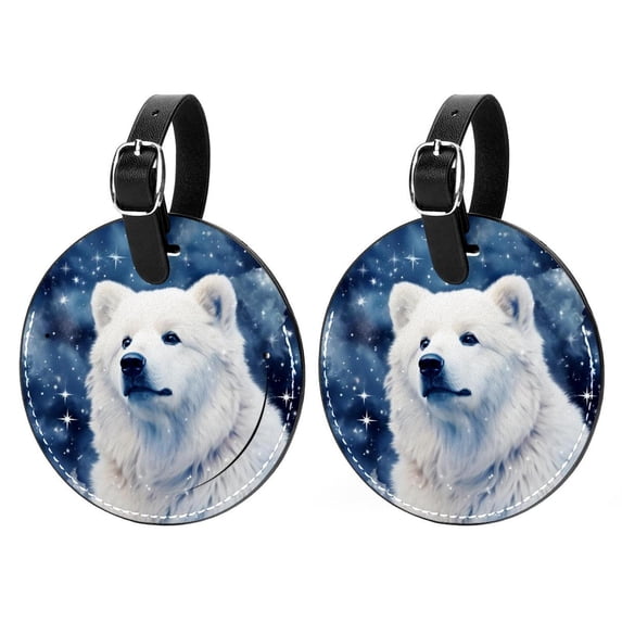 Starry Polar Bear 2pcs PU Leather Round Bag Tags Suitcase Handbag Tags with Privacy Cover and Name ID Tag for Travel Luggage, Handbags, Backpacks, School Bags