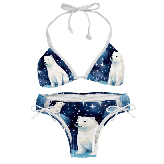 Starry Polar Bear Swim Wear Bikini Set with Detachable Sponge & Adjustable Strap, Two-Pack for Versatile Swimming Suit Styles