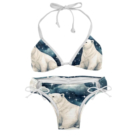 Starry Polar Bear Swimming Suit Bikini Set Bikinis, Detachable Sponge, Adjustable Strap, Two-Pack, Beach Pool Party Vacation Wear