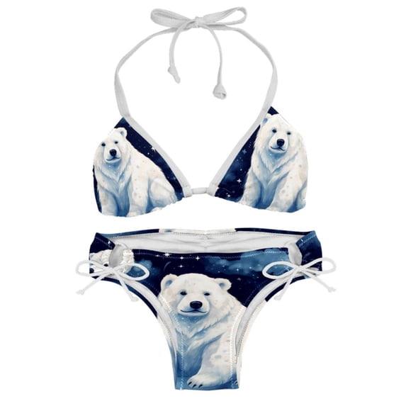 Starry Polar Bear Swimwear Bikini Set with Detachable Sponge & Adjustable Strap, Two-Pack for Beach & Pool Parties