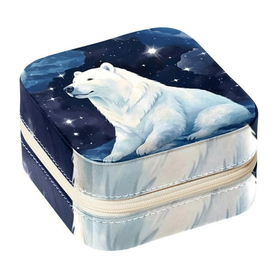 Starry Polar Bear Travel Portable Square Necklace Holder with Earring Holder, Display Case - Travel Organizer for Rings, Earrings, Necklaces, Bracelets - Suitable for Girls and Women