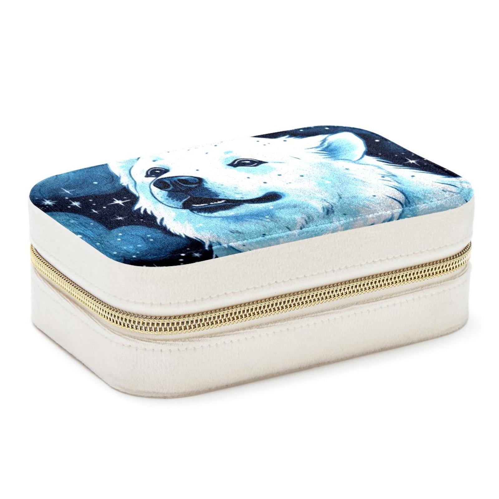 Starry Polar Bear Velvet Portable Decorative Box with Removable ...