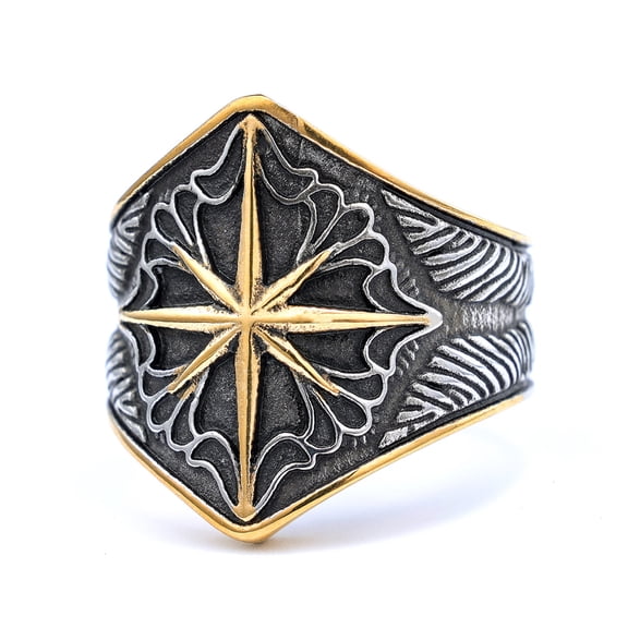 Starry Ring 14K White Gold Star Men Ring Punk Rock Rap for Biker Male Boyfriend Mariner Jewelry Creative Gift