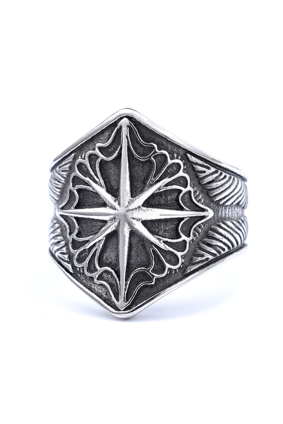 Starry Ring 14K White Gold Star Men Ring Punk Rock Rap for Biker Male Boyfriend Mariner Jewelry Creative Gift