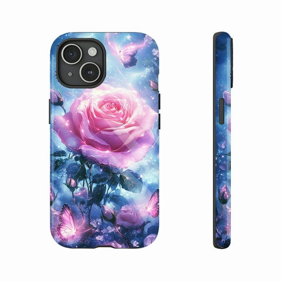 Starry Rose Dream Design iPhone Case for Fashion Enthusiasts & Gift Lovers - Sparkling Galaxy Butterfly Pattern, Durable Clear Case, Compatible with iPhone 11/12/13/14/15/16 (Pro Max/Plus)