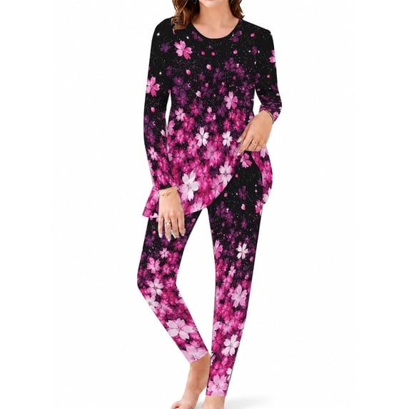 Starry Sakura Pajamas for Women Milk Silk Ultra Soft Sleepwear Long Sleeve Top and Pants Loungewear Set