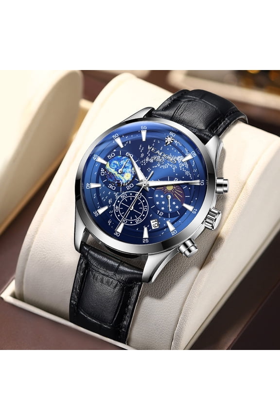 Starry Sea Men's Watch Trendy Quartz Wristwatch Waterproof Calendar Fashionable Business Trendy Men's Wristwatch