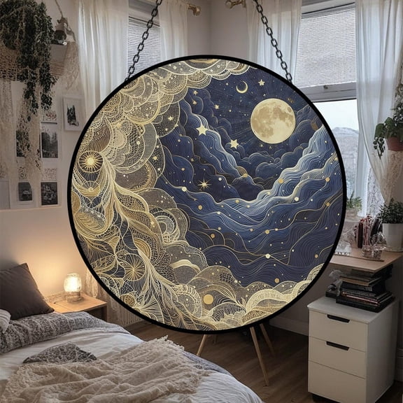 Starry Sea Of Clouds Glass Suncatcher, Golden Mandala Elements Window Garden Decoration Dreamy, 6.3 in