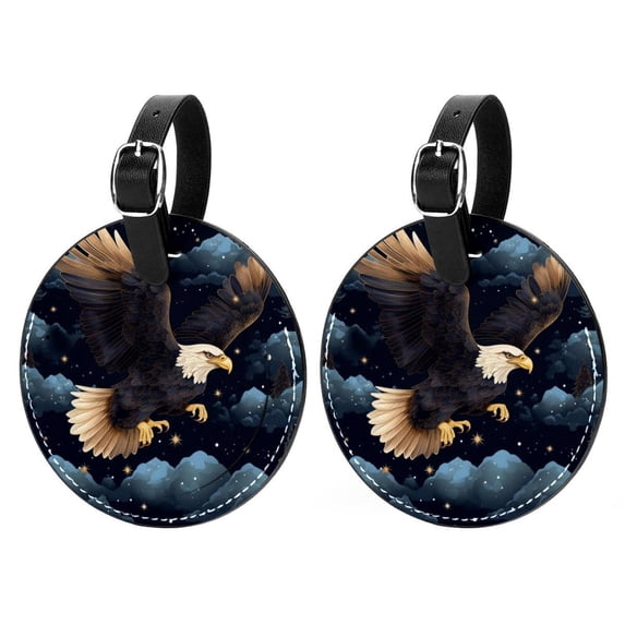 Starry Set of 2pcs PU Leather Round Suitcase Tags with Privacy Cover and Name ID Tag - Ideal for Travel Luggage, Handbags, Backpacks, School Bags