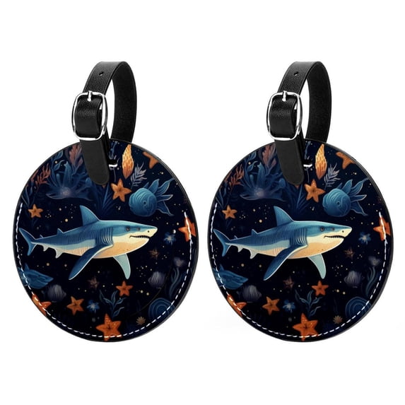 Starry Shark 2pcs PU Leather Round Bag Tags Suitcase Handbag Tags with Privacy Cover and Name ID Tag for Travel Luggage, Handbags, Backpacks, School Bags