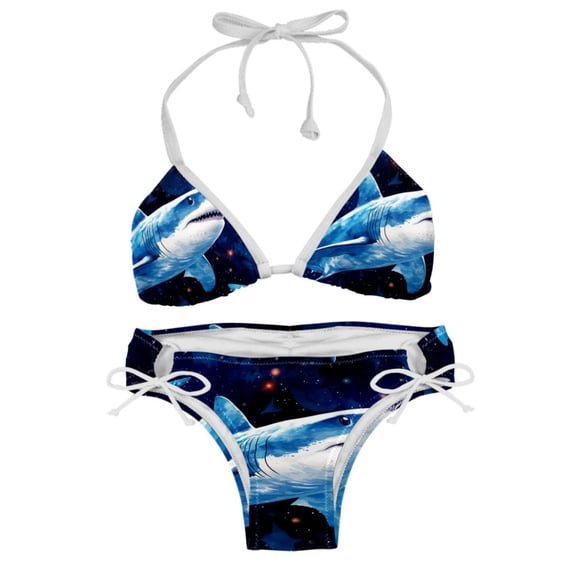 Starry Shark Bikini Set Swim Suit Detachable Sponge Adjustable Strap Two-Pack, Beach Pool Vacation Party.