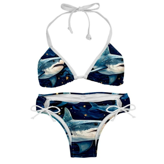 Starry Shark Chic One-Piece Swimsuits Bikini Set: Detachable Sponge, Adjustable Strap, Two-Pack, for Pools and Beaches