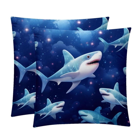 Starry Shark Covers Set of 2 with Unique Patterns for Bed, Chair Pillow Covers, Decorative Pillows - Available in 16x16, 18x18, 20x20 Inchesfor Various Occasions