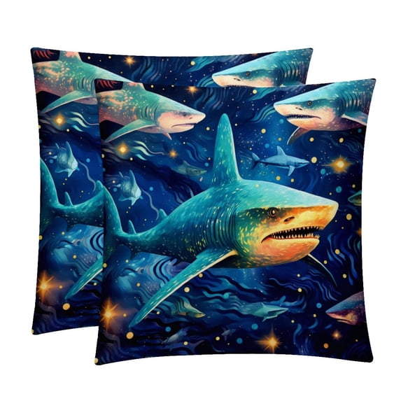 Starry Shark Covers Throw Pillow Set - 2 Pack Throw Pillow Inserts Included - Unique Patterns - 16x16, 18x18, 20x20 Inches for Home Decor - Throw Pillow - Decorative Pillows