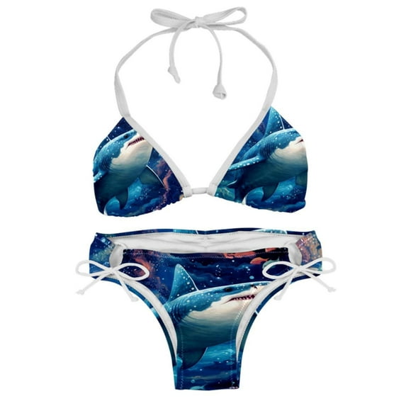Starry Shark Detachable Sponge Adjustable Strap Bikini Set Two-Pack Swimsuit Swim Suit - Beach Pool Vacation Club