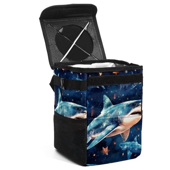 Starry Shark Foldable Car Trash Can with Lid, Leak-proof, Hanging Storage Bag - Car Trash Bin, Trash Can for Car, Car Garbage Can