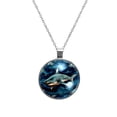 thumbnail image 1 of Starry Shark Glass Design Circular Pendant Necklace - Stylish Women's Fashion Jewelry by XYZ Brand, 1 of 5