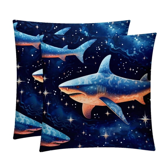 Starry Shark Inserts with Chair Pillow Covers - Set of 2, Unique Patterns, Various Sizes 16x16, 18x18, 20x20 Inches for Home Decor and Special Occasions