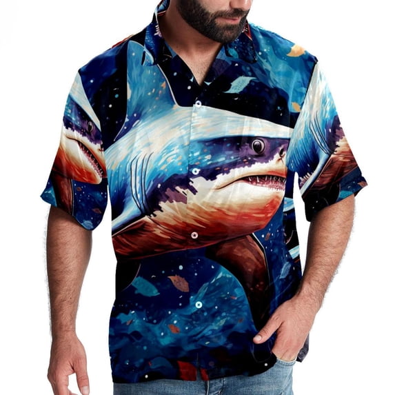 Starry Shark Men's Casual Hawaiian Shirt Printed Button Down Short Sleeve Summer Beach Shirts Unisex