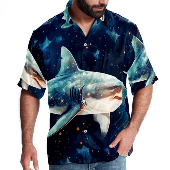 Starry Shark Men's Short Sleeve Beach Button Down Casual Printed Summer Shirts - Unisex