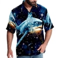 thumbnail image 1 of Starry Shark Men's Short Sleeve Beach Shirts Button Down Poplin Casual Printed Summer Unisex, 1 of 6