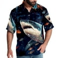 thumbnail image 1 of Starry Shark Men's Short Sleeve Beach Shirts, Casual Printed Poplin Button Down, Unisex Summer Hawaiian Shirt, 1 of 6