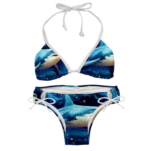 Starry Shark One-Piece Swimsuit Bikini Set, Detachable Sponge, Adjustable Strap, Two-Pack, Beach Vacation Wear