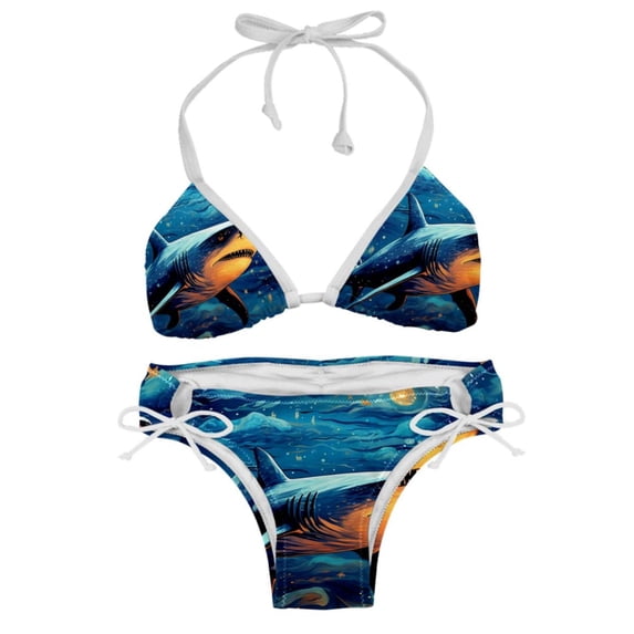 Starry Shark Stylish Bikini Set with Detachable Sponge and Adjustable Strap, Two-Pack Swim Suits for Beach and Pool Parties