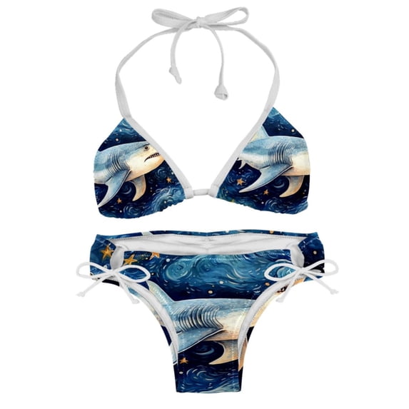 Starry Shark Stylish Bikini Set with Detachable Sponge and Adjustable Strap, Two-Pack Swim Suits for Beach and Pool Parties