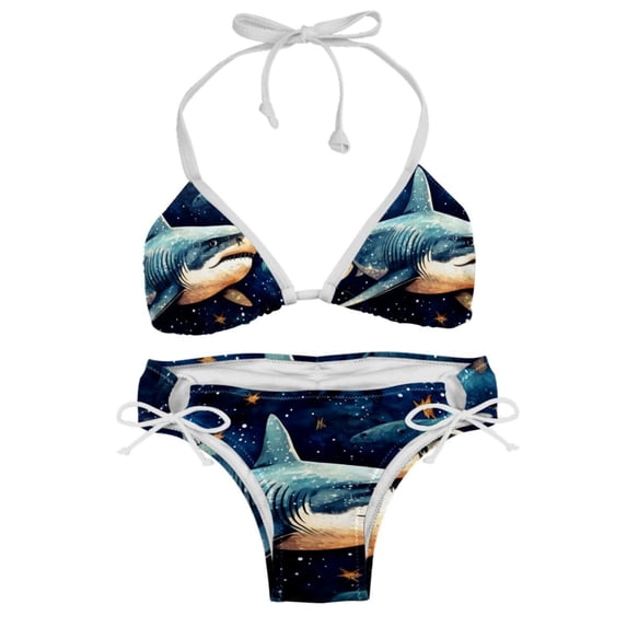 Starry Shark Swim Suit Bikini Set with Detachable Sponge & Adjustable Strap, Two-Pack - Ideal for Beach & Pool Parties!