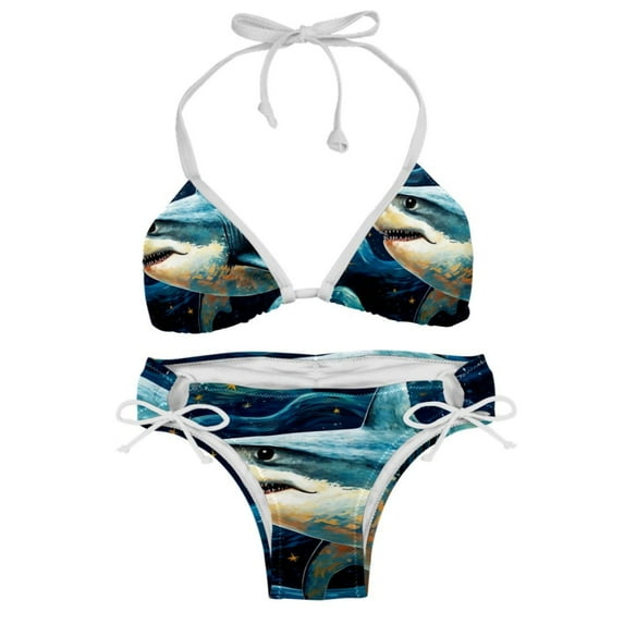 Starry Shark Swimsuit Bikini Set with Detachable Sponge and Adjustable Strap, Two-Pack, for Beach and Pool Parties
