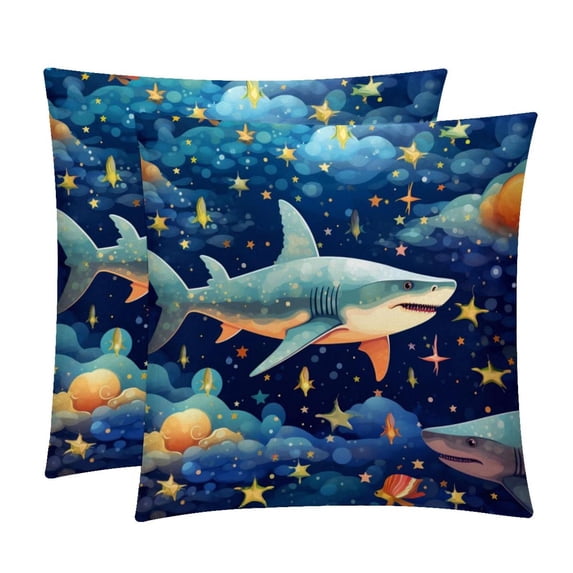 Starry Shark Velvet Decorative Throw Pillow Inserts - Set of 2, Chair Pillow Covers - Unique Patterns, 16x16, 18x18, 20x20 Inches for Home Decor & More
