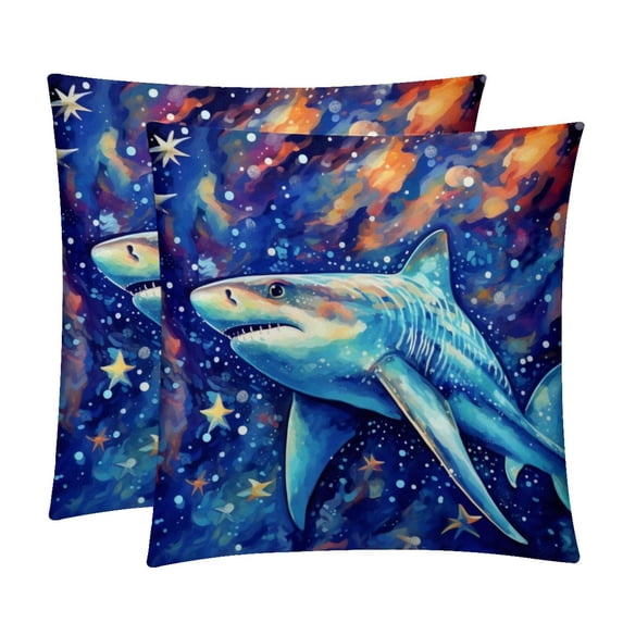 Starry Shark Velvet Throw Pillow Covers Inserts in 16x16, 18x18, and 20x20 Inches - Set of 2 - Unique Patterns for Throw Pillow Covers for All Occasions