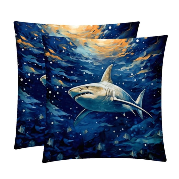 Starry Shark Velvet Throw Pillow Covers Set of 2 with Unique Patterns for Bed and Sofa, Available in 16x16, 18x18, and 20x20 Inches for Various Occasions