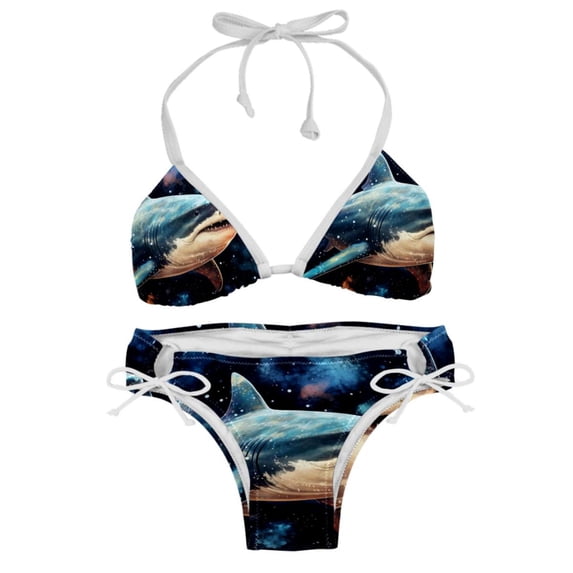 Starry Shark Women's One-Piece Swimsuit Bikini Set with Detachable Sponge and Adjustable Strap, Two-Pack, for Swimming Scenes