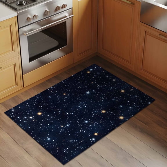 Starry Sky 2x3 Rug for Entryway Front Door Kitchen Sink Area, Universe Galaxy Shinny Stars Blue Sky Retro Low Pile Washable Non Slip Rectangle Area Rug