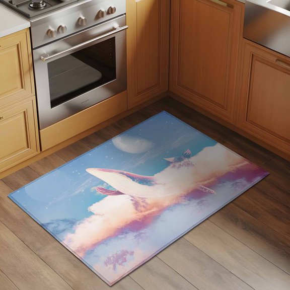 Starry Sky 2x3 Rug for Entryway Front Door Kitchen Sink Area, Whale Fantasy Galaxy Clouds Low Pile Washable Non Slip Rectangle Area Rug