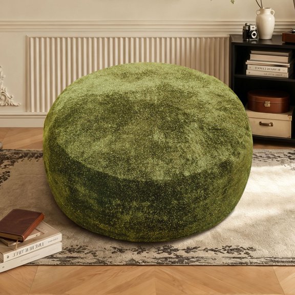 Starry Sky 4FT Plush Bean Bag Chair with Shiny Silver Thread Faux Fur, Memory Foam Filling or Living Room and Bedroom Use, Green