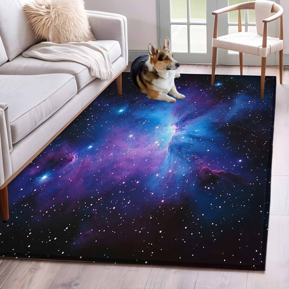 Starry Sky 4x6 Area Rugs for Living Room, Dark Blue and Purple Space Stars Mystery Universe Non Slip Floor Mat Washable Low-Profile Indoor Carpet for Bedroom, Dining Room, Bathroom