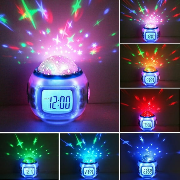 Starry Sky Alarm Clock for Kids,LED Night Light Projector,Music Starry Alarm Clock,Calendar Night Light with Music Thermometer for Sleeping,Projection Alarm Clock Lamp for Baby Bedroom