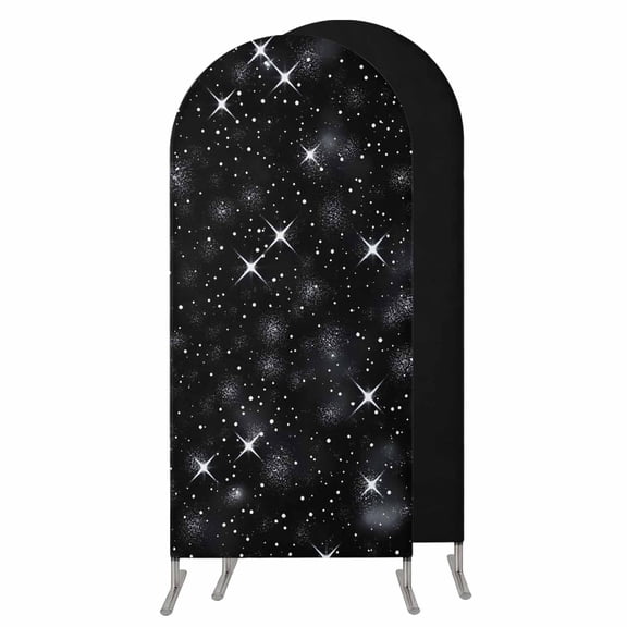 Starry Sky Arch Backdrop Cover 4 FT,Spandex Wedding Arch Stand Covers Stretchy Backdrop,Modern Black Abstract Dots Stars Aesthetic Round Top Party Arched Background for Birthday Event Baby Shower