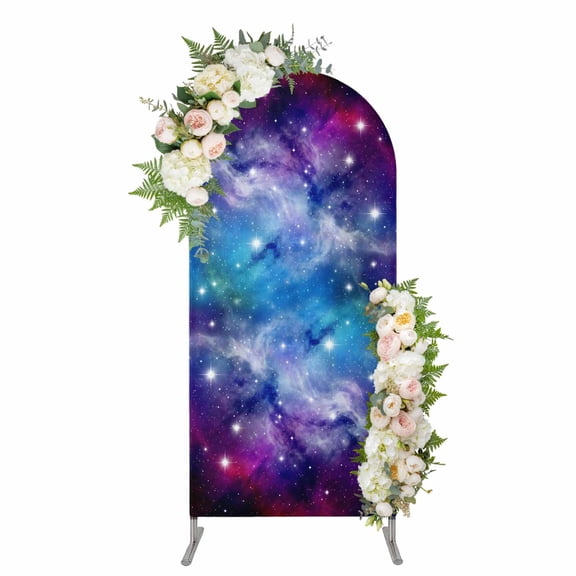 Starry Sky Arch Backdrop Cover 5FT, Galaxy Outer Space Universe Star Night Spandex Fitted Stretchy Arch Stand Covers, Round Top Chiara Backdrop Cover for Wedding Party Birthday Baby Shower