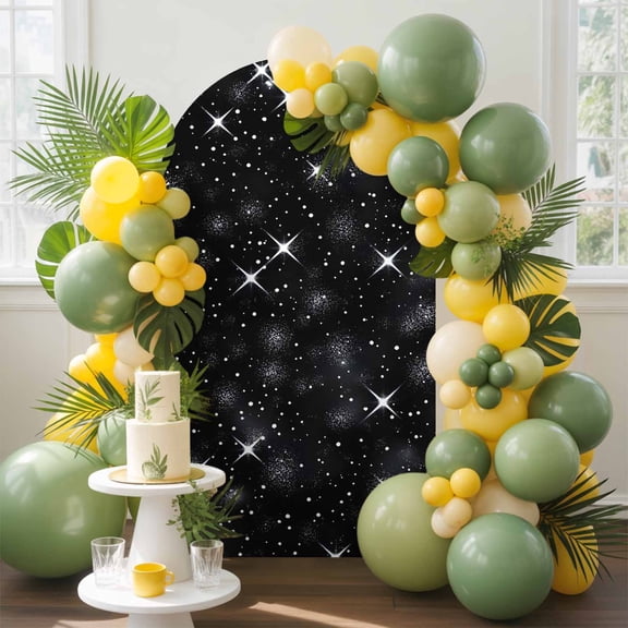 Starry Sky Arch Backdrop Cover, 6FT, Stars White Dots Black Background Night Spandex Arch Covers Double-Sided Backdrop for Wedding Birthday Party Photo Background Decoration