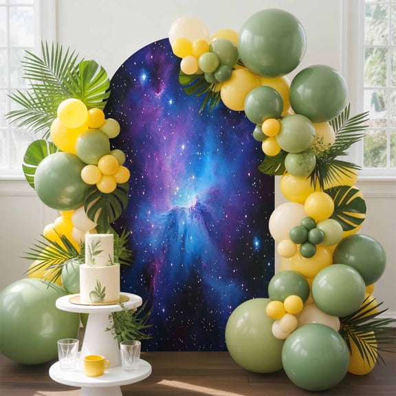 Starry Sky Arch Backdrop Cover, 7.2FT, Dark Blue and Purple Space Stars Mystery Universe Spandex Arch Covers Double-Sided Backdrop for Wedding Birthday Party Photo Background Decoration